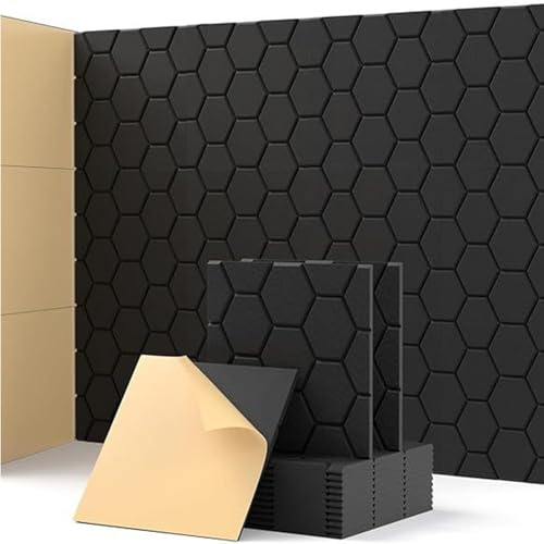 Générique Mousse Acoustique Autocollante, Panneaux de Mousse Acoustique 3D Haute Densité pour Mur pour Gaming, Podcasting, Studio D'enregistrement, Bureaux,Black-30x30cm-12 pcs