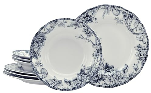 CreaTable, 24768, Serie Adelaide Blau, 8-teiliges Geschirrset für 4 Personen, Tafelservice aus Porzellan, spülmaschinen- und mikrowellengeeignet, Qualitätsproduktion