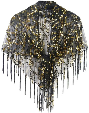 Generisch Stola Für Abendkleid 20er Jahre Accessoires Damen 20s Pashmina Schal Silber Mardi Gras Kostüm Kleid Glitzer Gatsby Umhang Gold Halstuch Cape Outfit Tulle Bridal Shawl 1920er Party Kleider