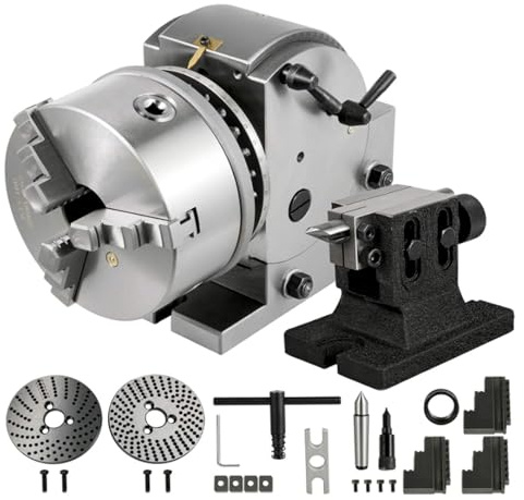 Universal Indexing Head for Milling Machine 4/5/6 Chuck Vertical Horizontal Indexing Rotary Table,with Tailstock Dividing Plates CNC Mill for Milling Machine, Reduction ratio 1:40 160mm/6in