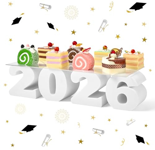 APUDWN 2026 Graduation Cupcake Stand, GRAD Letter Dessert Table Display Set with 6.3 x 15.7 Inch Clear Acrylic Tray, Lightweight Party Decoration for Congrats Grad College Celebrations (2026)
