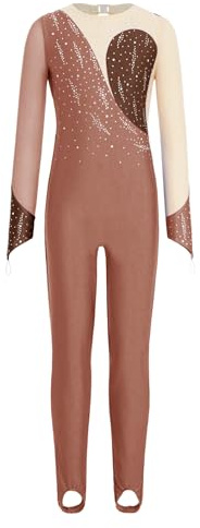Vxuxlje Gymnastikanzug Mädchen Langarm Ganzkörper Glitzer Turnanzug Patchwork Ballett Strass Trikotanzug Tanzbody Voltigieranzug Akrobatik Anzug
