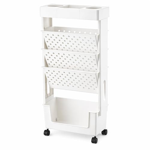 BücherregalamSchreibtisch,SchreibtischOrganizer,BücherundZeitschriftenständer,MultifunktionalesOrganisation Regal , für Arbeitszimmer, Büro schmaler Rollwagen und mobiles Präsentationsregal(White)