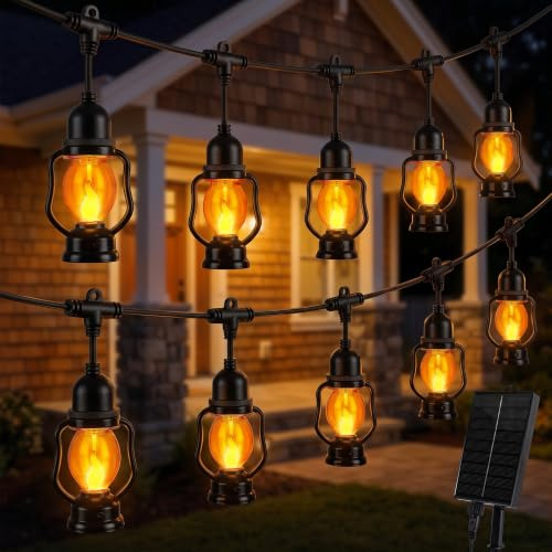 SLWOO Solar Lichterkette Aussen - 6,5M LED Solar Lichterkette Außen mit 10 Glühbirnen, IP65 Wasserdicht Outdoor Solarlichterkette mit Flammeneffekte für Garten Terrasse Balkon Camping Party Halloween