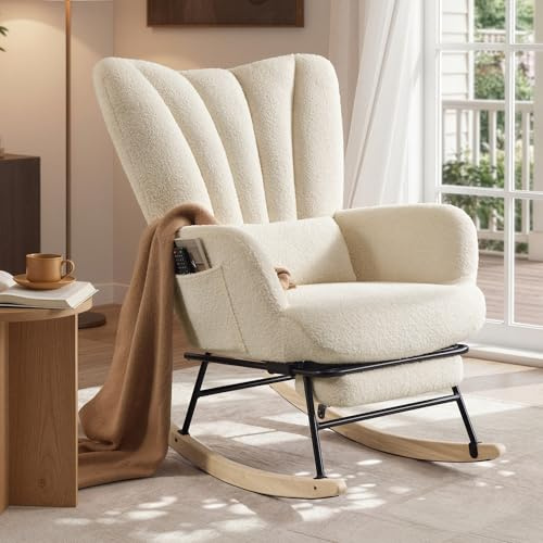 SONGMICS Schaukelstuhl für Schlafzimmer, Wohnzimmer, cremeweiß LYY018W101