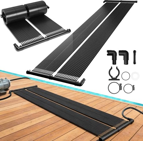 YRHome Set di collettori solari per piscina, 400 x 140 cm, in EPDM, con 32 tubi sottili espandibili, riscaldamento ad acqua calda, riscaldamento solare per doccia da giardino, piscina
