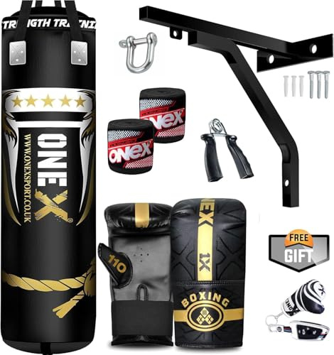 17Pieces Punch Bag Boxing Training, Filled 4ft Heavy Duty set, Wall Bracket Punching Gloves, Kickboxing MMA Grappling Muay Thai Karate BJJ, Adult Home Gym Fitness