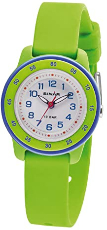 SINAR Kinder Armbanduhr Junge Analog Quarz 10 bar mit Leuchtzeiger und Silikonband sehr deutlich Grün Blau XB-22-3