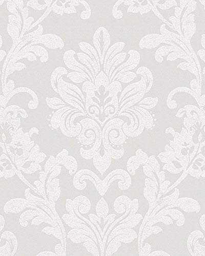 marburg Tapete Barock Weiß Floral und glänzend Vliestapete für Wohnzimmer Schlafzimmer Küche 10,05 x 0,53m
