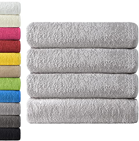 NatureMark Paquete de 4 Toallas de baño de 70 x 140 cm, Gris-Plata, 100% algodón