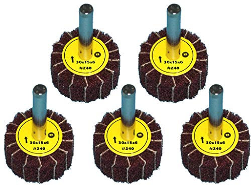 5 Stück Fächerschleifer mit Vlies-Gewebekombination 30mmx15mm, 6mm Einspannschaft, Körnung: 240 - Schleifmopstift, Lamellenschleifer, Schleifmop Schleifvlies, Lamellenrad mit Schaft.