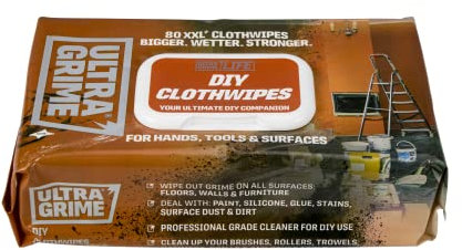 UltraGrime DIY Clothwipes - XXL Heavy Duty 80 Thick Clothwipes - Heavy Duty Big Wipes - quality DIY Cleanup - Soak up paint spills, silicon and oil