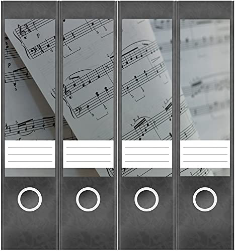 Etiketten für Ordner | Notenblätter Musik | 4 breite Aufkleber für Ordnerrücken | Selbstklebende Design Ordneretiketten Rückenschilder