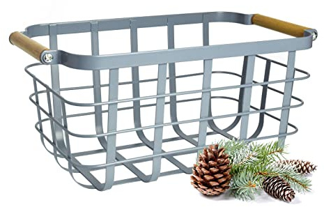 Sendez Förvaringskorg av metall trådkorg gallerkorg metallkorg universalkorg 35 x 20 x 16 cm grå
