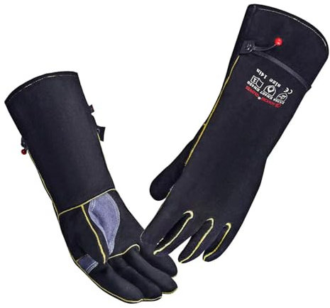 350 ° F Guanti da saldatura in pelle per uomini e donne, a maniche lunghe, guanti da forno per tig mig stick barbecue camino, per utensili da cucina a legna da fabbro per saldatura accessori