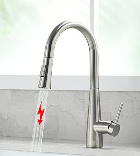 Tohlar Niederdruck Armatur Küche, Küchearmatur mit Ausziehbare Brause, Niederdruck Wasserhahn Küche 360° Drehbar Küchenarmatur aus Edelstahl Moderner Niederdruck Spültischbatterie Gebürsteter Nickel