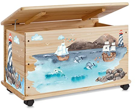 Farbklecks-Collection Spielzeugkiste Schifffahrt - Spielzeugkiste Holzkiste Kinderzimmer Deko personalisierbar