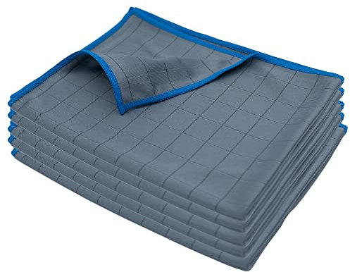 renideo Cary - Panno in microfibra di carbonio per la pulizia professionale dei vetri, confezione da 5 panni in carbonio per una brillantezza senza aloni, 50 x 40 cm