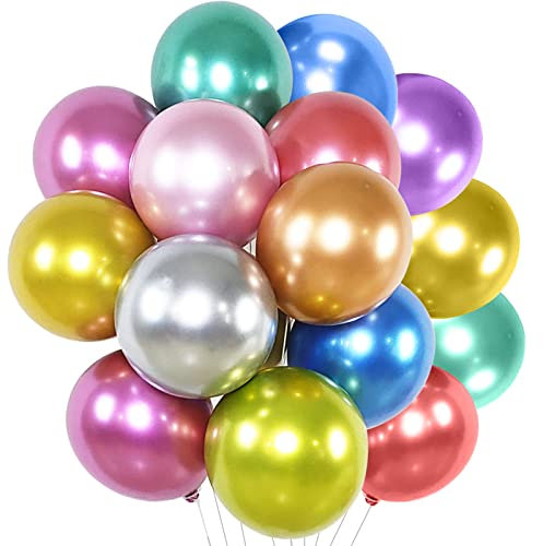 HYKJNBW Metallic Balloons 50 Pcs 12 Inch Assorted Colors Multicoloured Shiny Glossy Latex Balloons for Birthday Wedding Party Decoration