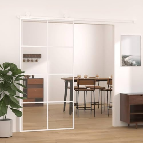 HOMIUSE Schiebetür ESG Glas und Aluminium 102,5x205 cm Weiß Glasschiebetür Sliding Door Glasschiebetüren Innen Türen Innen Klares Aussehen Elegant und Modisch