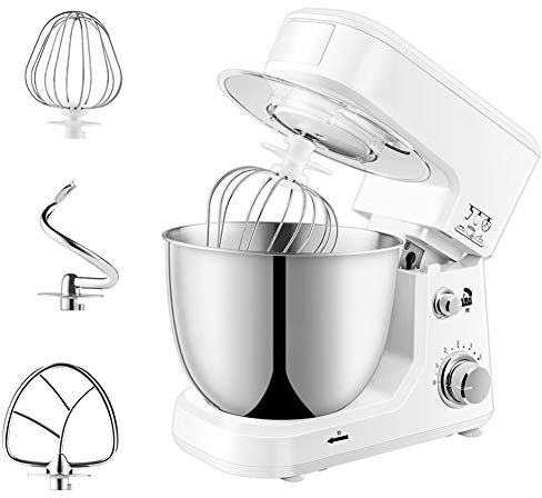 BLUNOA Supporto Miscelatore di Cibo con Ciotola 4L Frullatore Elettrico A 6 velocità con Gancio per Pasta Asta per Mescolare E Gabbia per Uova Design A Testa Inclinata per Cucinare al Forno 600W