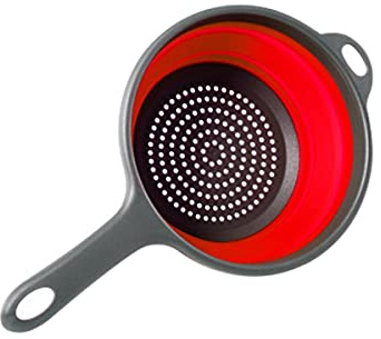 Vctitil Foldable Space-Saving Silicone Colander Strainer Colander Dish Drainer Draining Basket with Handle Kitchen Tools(red)
