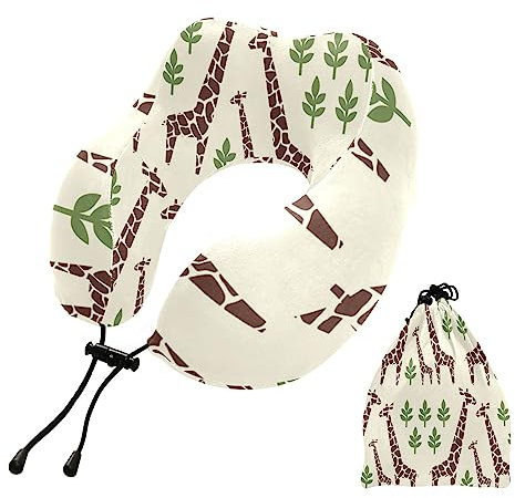 Mnsruu Almohada de viaje familiar de jirafas para avión, Cojín Cervical Reposacuellos Viaje de espuma viscoelástica para adultos