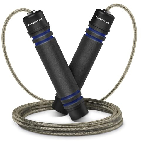 Skipping Ropes for Adults & Kids, PORTENTUM Speed Skipping Rope Soft Memory Foam Handle Tangle-free Adjustable Rope&Rapid Ball Bearings Fitness Workouts Fat Burning Exercises Boxing - Length Adjuster