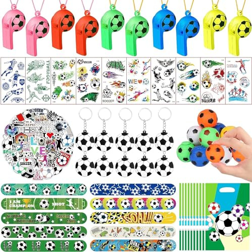 DIYDEC 112 Stück Fußball Party Mitgebsel Kinder für Junge und Mädchen | Fußball Geschenke Kindergeburtstag Mitgebsel Kindergeburtstag Fussball Junge Vielseitige Auswahl zum Spielen Sammeln Tauschen
