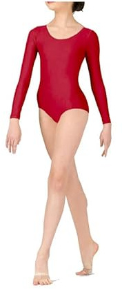 BODYWEAR LTD – Långärmad trikåer för flickor – glänsande nylon – bekväm passform – prestandakläder – dansklass väsentlig – balettgymnastik, dans, skola, sportkläder, Röd, 13-14 År