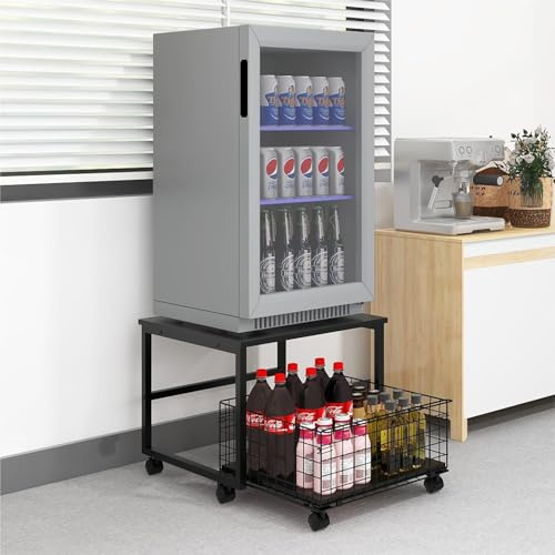 PUNCIA Mueble Soporte Móvil para Mini Nevera con Cesta Metálica Calada