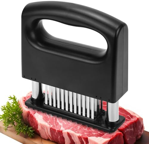 AUPTIM Fleischklopfer, Fleischklopfer, Hefter mit 48 ultra-scharfen Nadelklingen, kompaktes Kochwerkzeug zum Zartmachen von Rind, Huhn, Truthahn, Steak, Kalb, Schwein, Schwarz, YJ Tender-48