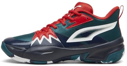 PUMA Herren Genetics Basketball Shoe Sneaker, Club Navy-Cold Green-for All Time Red, 46 EU