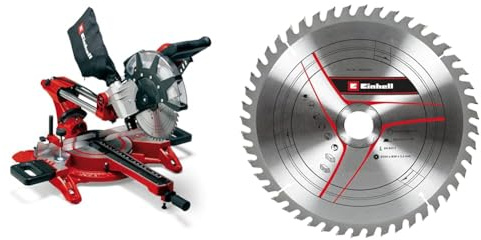 Einhell Scie à onglet radiale TC-SM 2534/1 Dual (puissance max. 2350 W, système de glissière intégré, tête de scie inclinable, butée de pièce, laser) + 2ème lame incluse