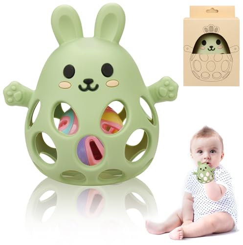 Venditer Silikon Babyrassel Hühnchen Beißring Baby, Sensorische Beißring Spielzeuge, Baby Spielzeug, Silikon Beißring, Motorik Spielzeug, Montessori Spielzeug, Rassel Baby Green