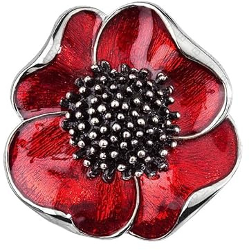 ba bijou-art Damen-Brosche Blume Mohnblume Rot Emaille 2in1 Anstecknadel und Halskette Rhodiniert