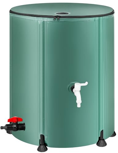 Contenedores plegables de almacenamiento de agua de 53 galones, sistema de recogida de agua de lluvia portátil para recoger agua de lluvia de canalón, recogedor de agua con espigas, filtro y kit de