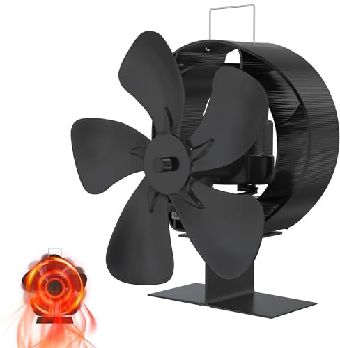 SUBTLETY Ventilatore per stufa senza corrente, oscillazione a 60°, con 5 fogli, per stufa a legna, caminetti, camini, camini, temperatura di funzionamento: 50 °C - 345 °C