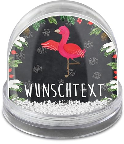Mr. & Mrs. Panda Personalisierte Schneekugel Flamingo Yoga - Geschenke, Vogel, Yogi, Selbst Gestalten, Aufgeregt, Baum, Schüttelkugel, Personalisierbare, Individuelle, Namaste, personalisiert