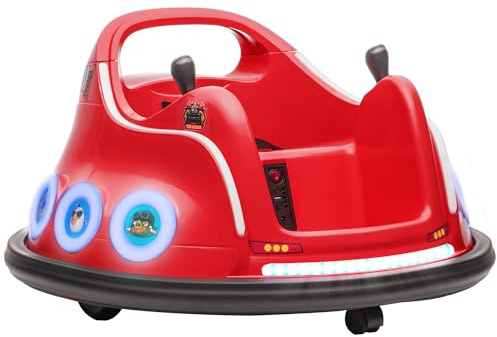 AIYAPLAY 12V Elektro Autoscooter Kinder Elektroauto mit 2,4GHz Fernbedienung, LED, Musik, 360° Drehbares Bumper Car mit 2 Fahrmodi, Elektrofahrzeug für Kinder von 3-5 Jahren 1,5-3 km/h Rot
