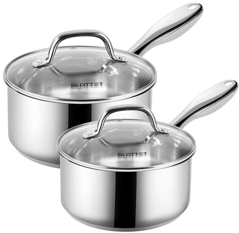 SLOTTET 1Qt & 2Qt Stainless Steel Sauce Pan Set with Lid,4 Pcs Non Stick Saucepan,Small Kitchen Pots,Induction Compatible,PFOA FREE