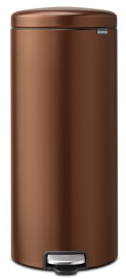 Brabantia NewIcon Treteimer, 30 l, großer Mülleimer für die Küche, Soft-Close-Deckel, leichtes Pedal, herausnehmbarer Inneneimer, rutschfest, warm, Bronze, 30 x 38 x 68 cm