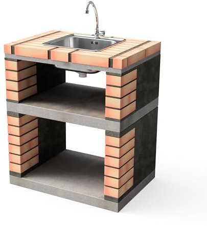 MAESTRO FERRETERO Movelar Lima-Modul für Waschbecken und Armatur für vorgefertigten Grill (Grau, Orange - 74 x 53 x 53 cm) - Verwendung im Freien