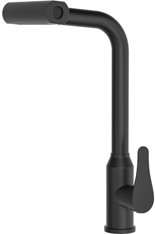 WLTEDRGO Wasserfall Wasserhahn Küche Ausziehbar, Hochdruck Küchenarmatur mit Brause, Armatur Küche mit 4 Strahlarten, 360° drehbar Mischbatterie Küche Spültischarmatur, Edelstahl Küchenarmatur Schwarz