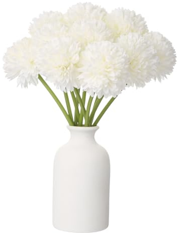 sourcing map 10pcs Artificial Chrysanthemum Ball Flowers Faux Chrysanthemum Flowers Bouquet Silk Fake Mum Flower for Home Garden Wedding Party Decoration, White
