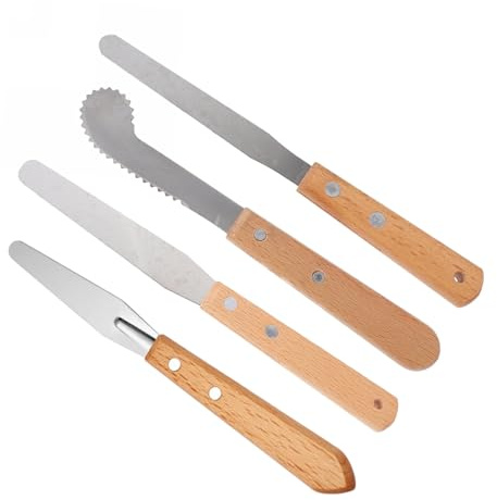 SHINEOFI Cuchillos Paleteros para Esculpir Arcilla y Cerámica Juego de 4 de Acero Inoxidable Mango de Madera Ergonómico en Proyectos de Manualidades