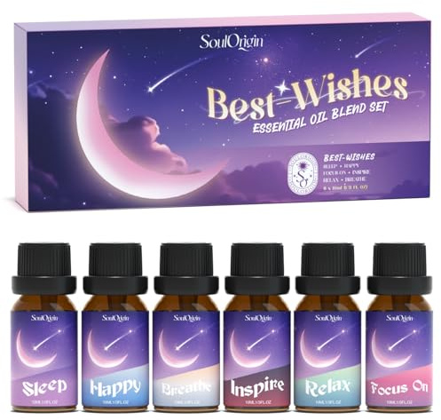 SoulOrigin Best-Wishes Essential Oil Blends, Fragrance Essential Oils for Diffusers for Home, Use for Dry Ball and Soap Candle Making- Sleep, Happy, Inspire, Breathe, Relax, Focus On