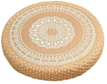 Japanisches Bodenkissen, Bodenkissen, Yoga-Meditationspad, atmungsaktiv, handgefertigt, Jute-Baumwolle, rundes Boho-Kissen für Arbeitsbereich, Teetisch, Entspannung