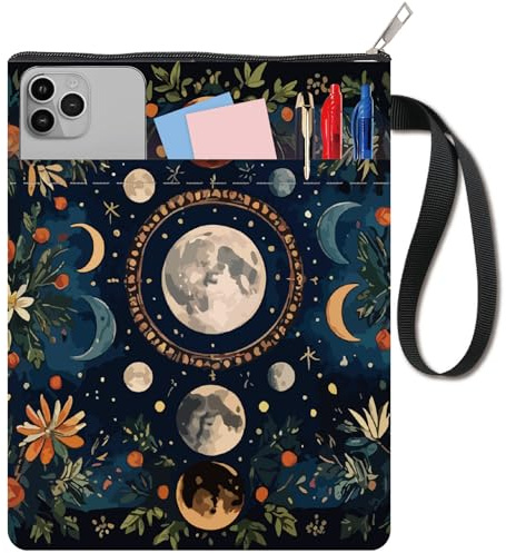 CRASPIRE Moon Phase Book Covers Retro Book Sleeve Flower Book Protector for Paperbacks Washable Fabric Cloth Book Cover with Zipper and Extra Sleeve Pocket for Book Lovers Classmate Gifts