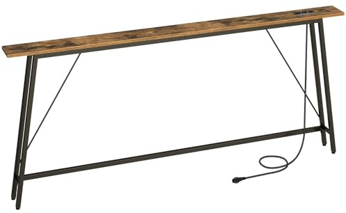 YATINEY Tavolo Consolle Ingresso con Stazione di Ricarica, 1 Presa Standard e 2 Porte USB, Tavolo Console Stretto in Metallo, per Ingresso, Corridoio, Soggiorno, Vintage Marrone e Nero, XCT205CBR